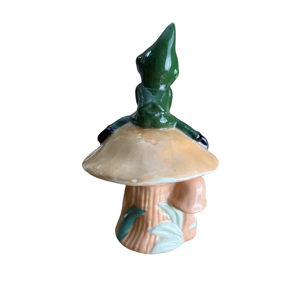 Vintage Ceramic‎ Elf Figurine Sitting on Mushroom with Caterpillar Decor - Picture 5 of 9